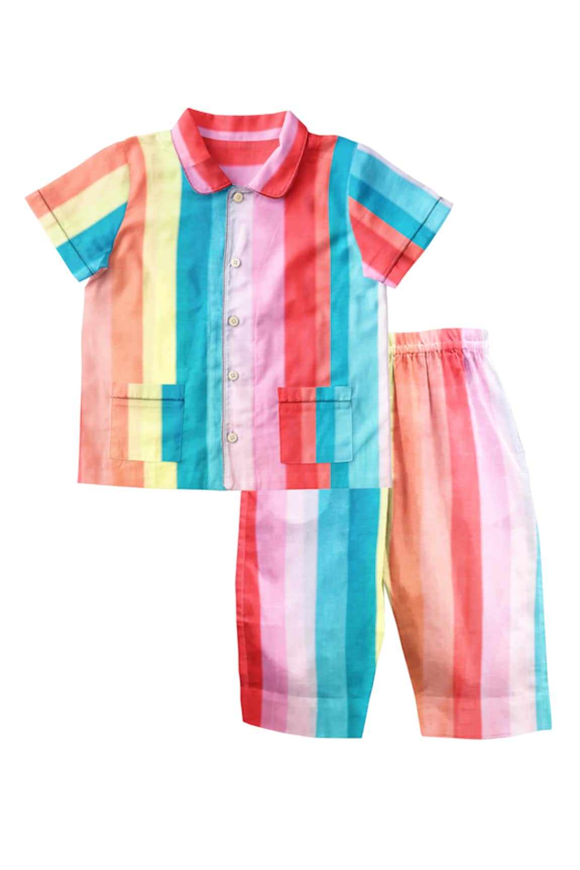 The Baby Atelier Rainbow Striped Shirt & Pyjama Co-ord Set