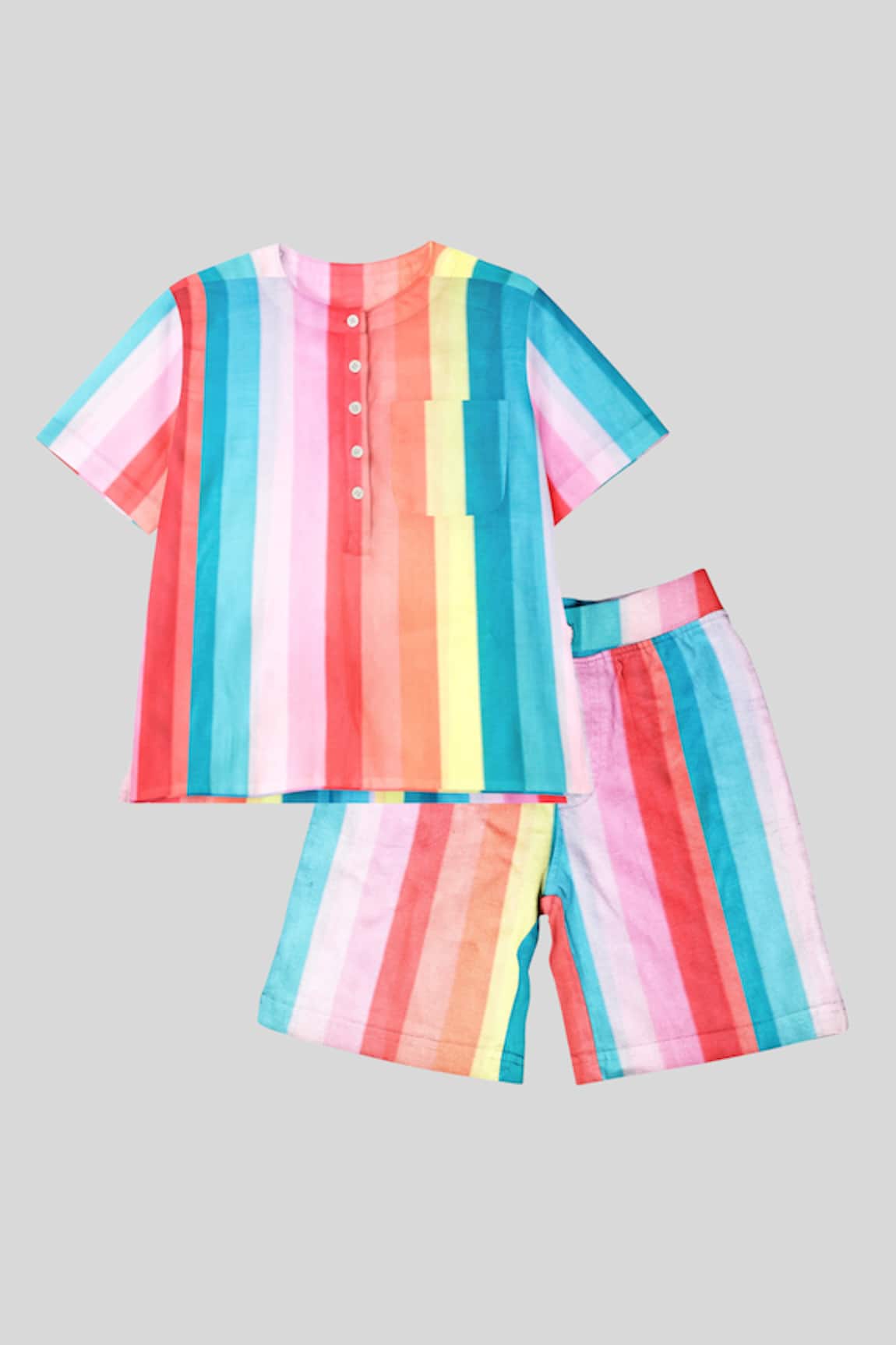 The Baby Atelier Rainbow Striped Shirt & Shorts Co-ord Set