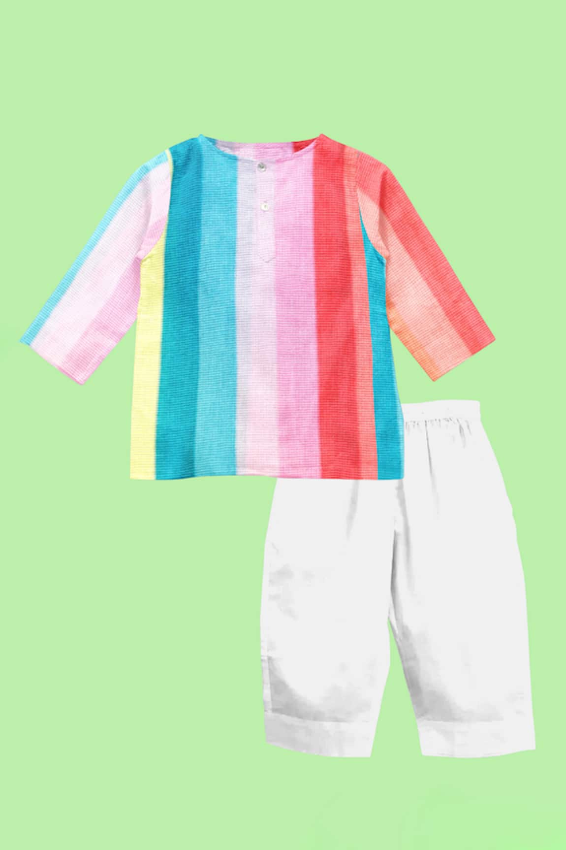 The Baby Atelier Rainbow Striped Shirt Kurta & Pyjama Set