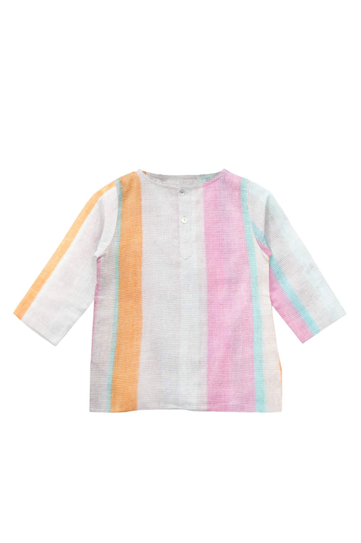 The Baby Atelier Striped Cotton Shirt Kurta & Pyjama Set