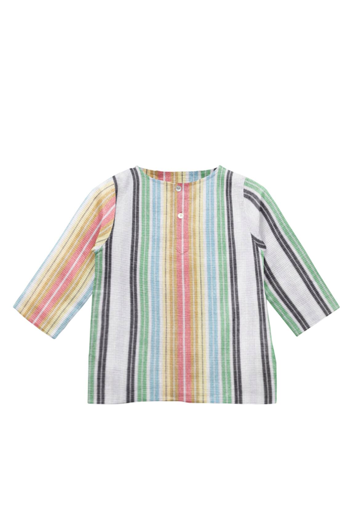 The Baby Atelier Striped Cotton Shirt Kurta With Pyjama