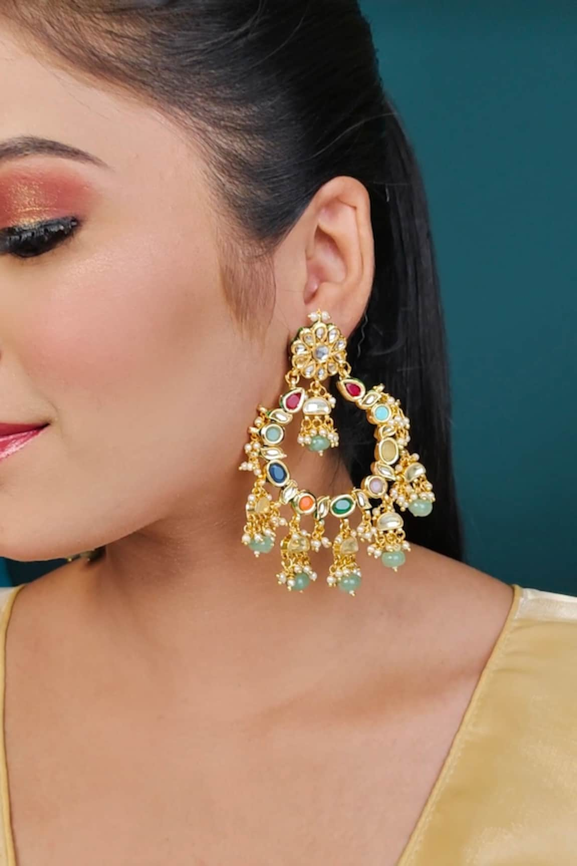 Just Jewellery Semi Precious Stone Embellished Chandbali Earrings