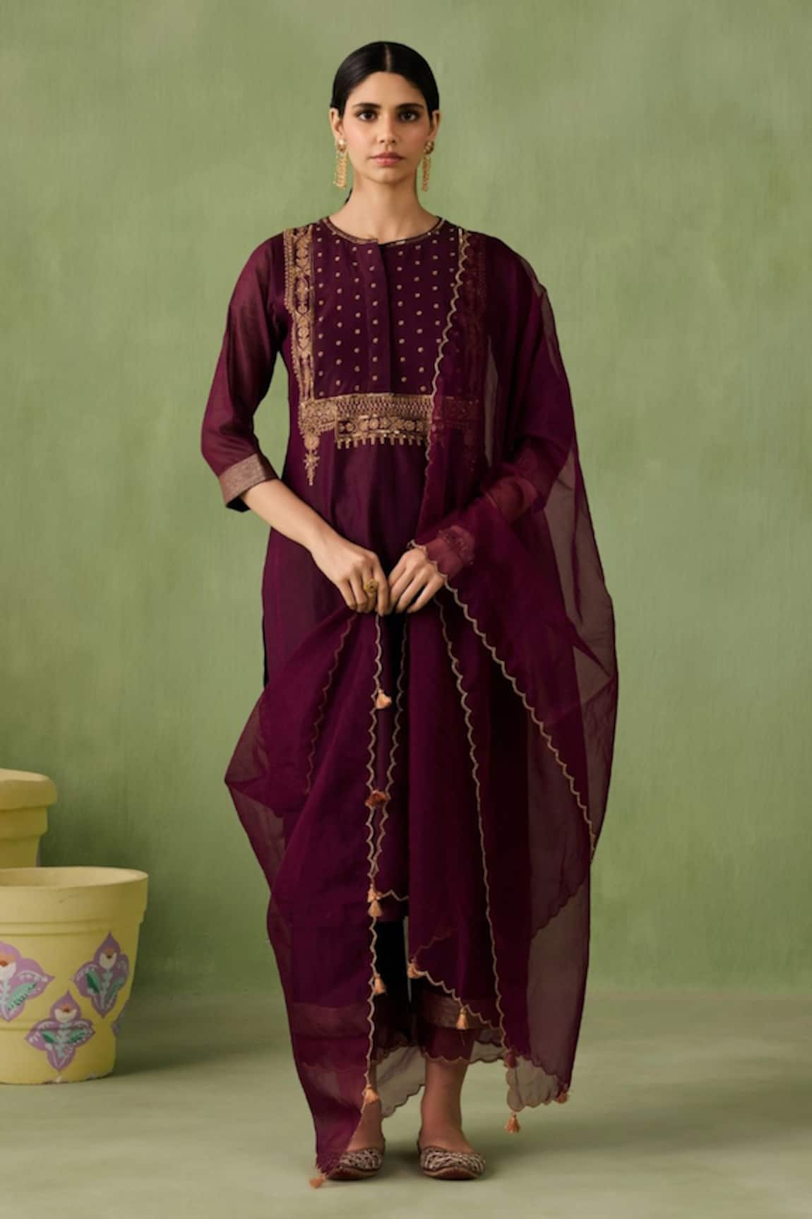 Sureena Chowdhri Silk Chanderi Mughal Jaal Kurta Set