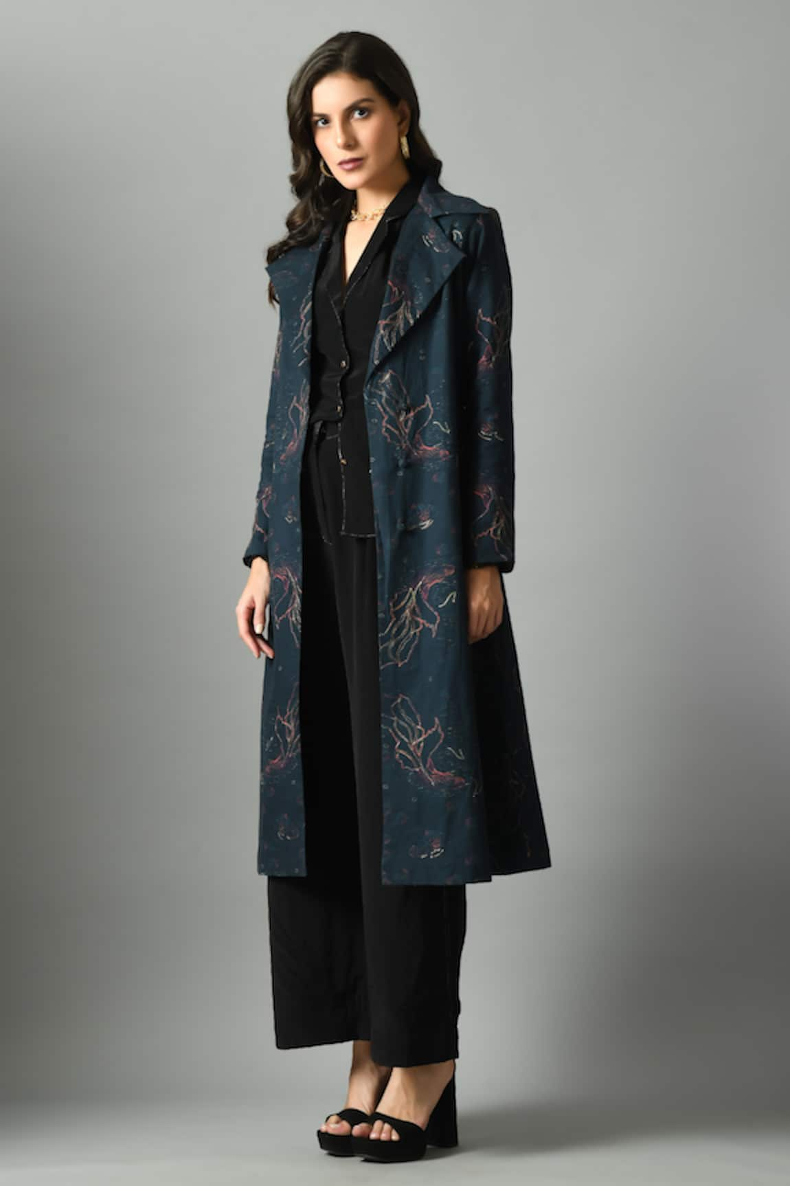 Fishcanfly Linen Alice In Wondersea Printed Trench Jacket