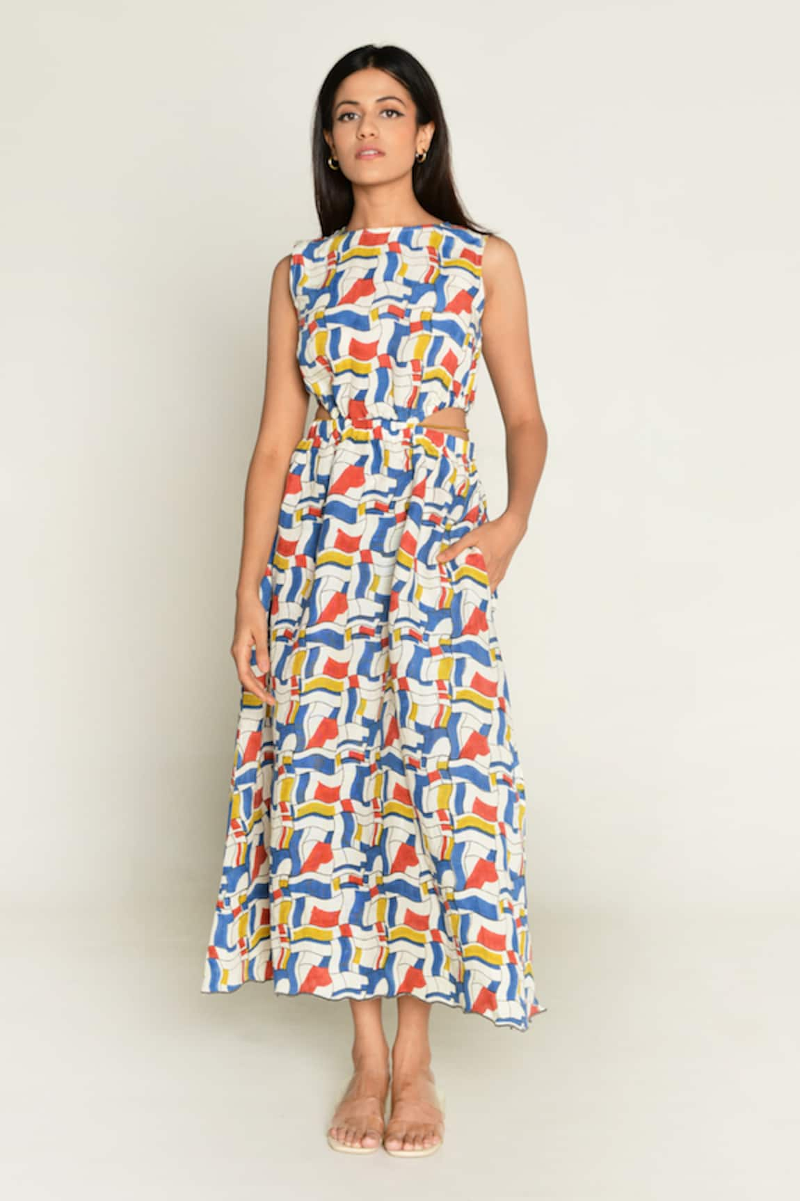 Rias Jaipur Escher Print Side Cut Out Dress