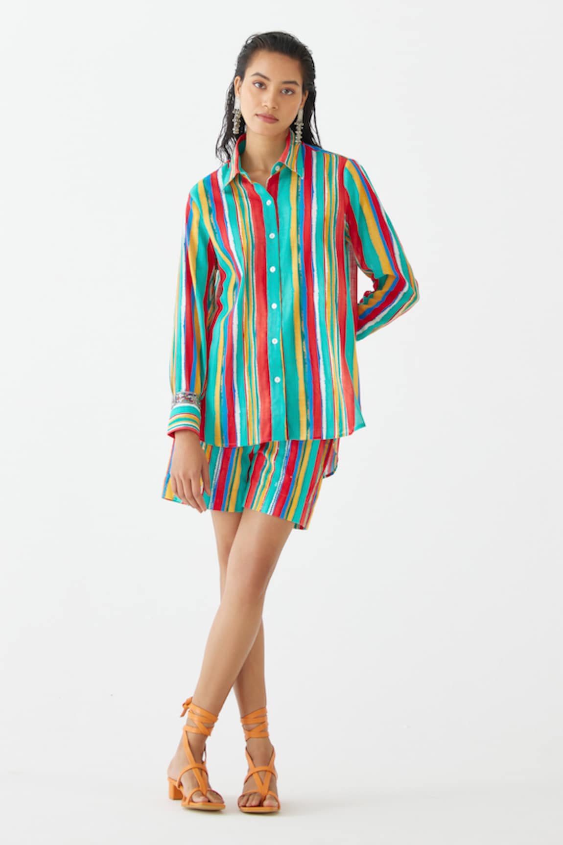 Studio Rigu Birch Stripe Print Shirt With Shorts