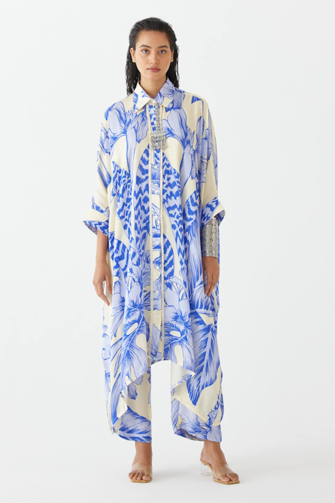 Studio Rigu Contrast Aphrodite Print Kimono With Pant