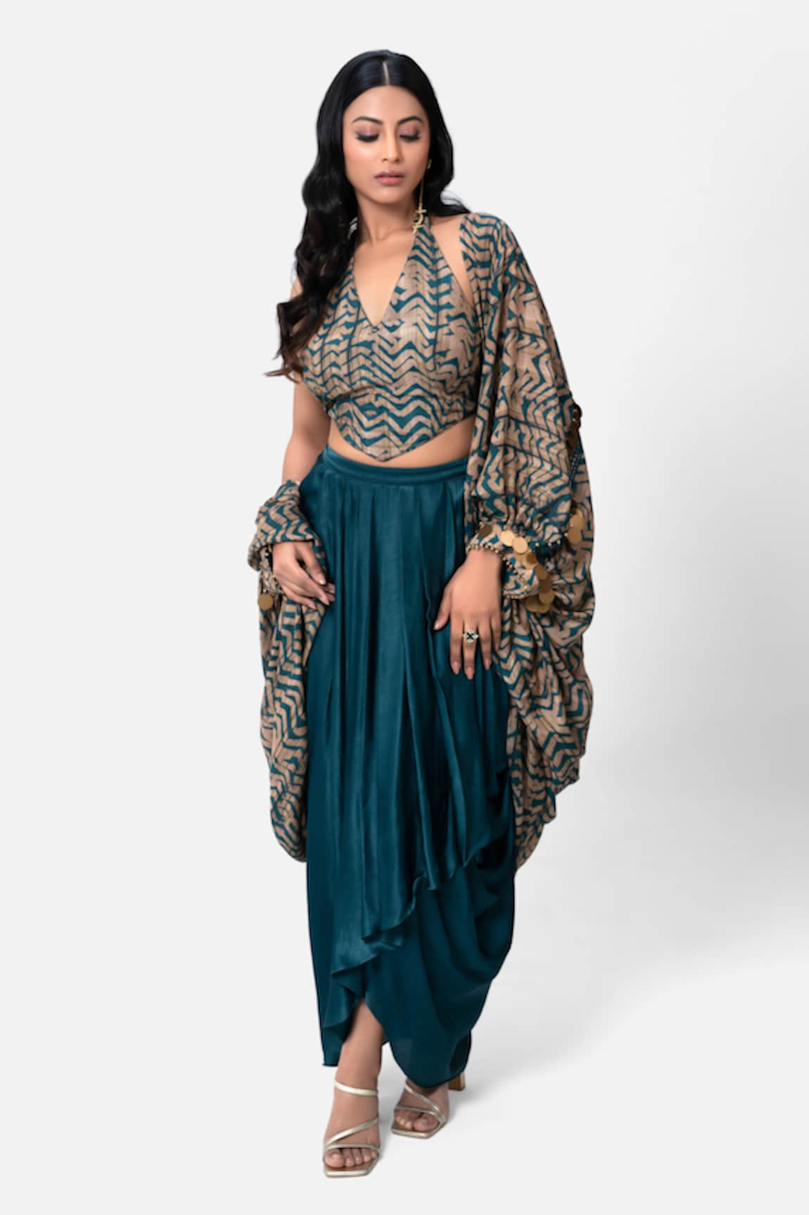 Kelaayah Abstract Grace Print Cape Dhoti Skirt Set