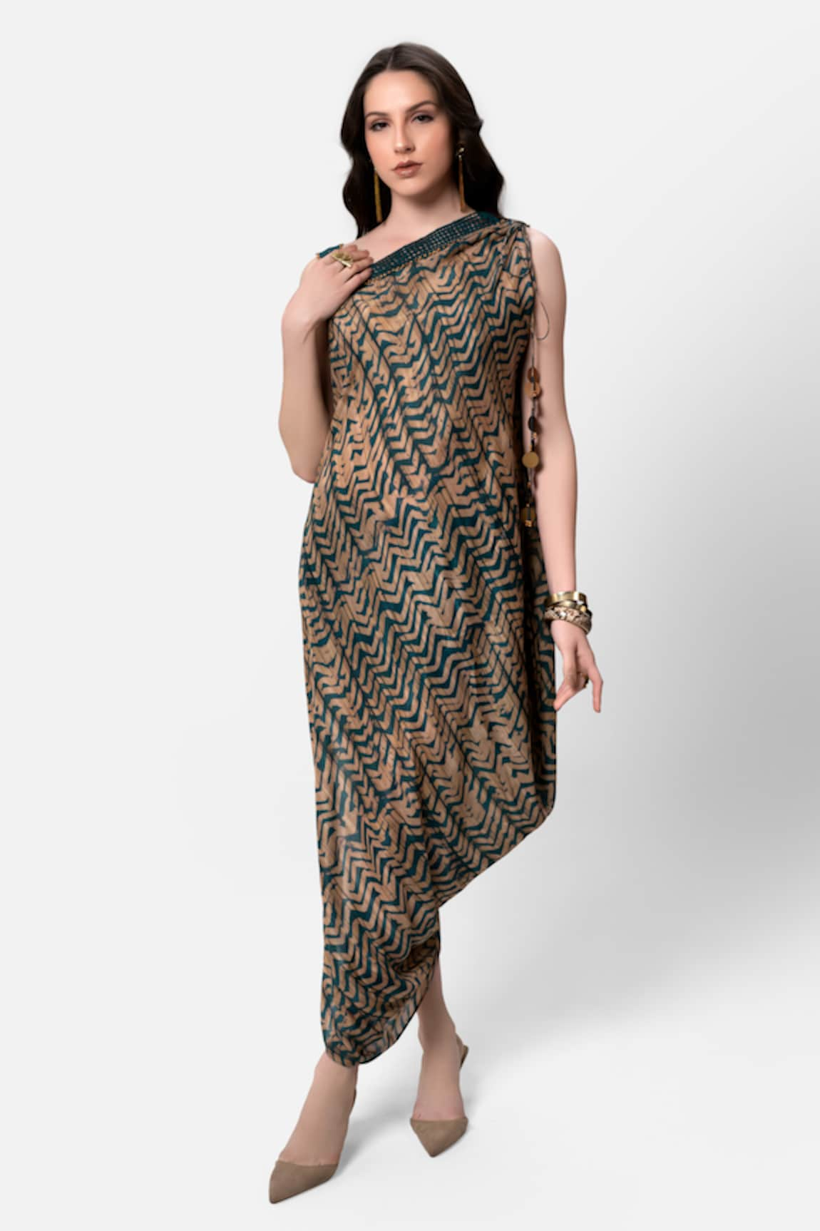 Kelaayah Abstract Grace Print Asymmetric Dress