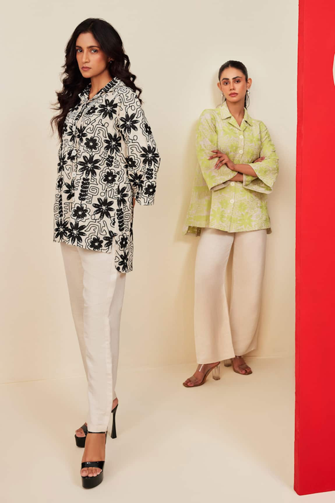 Couche Abstract Floral Print Shirt & Flared Trouser Set