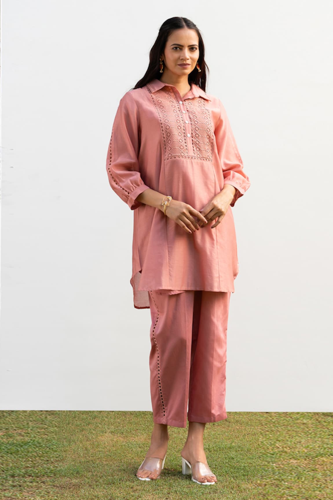 OMI Lace Placket Tunic With Pant