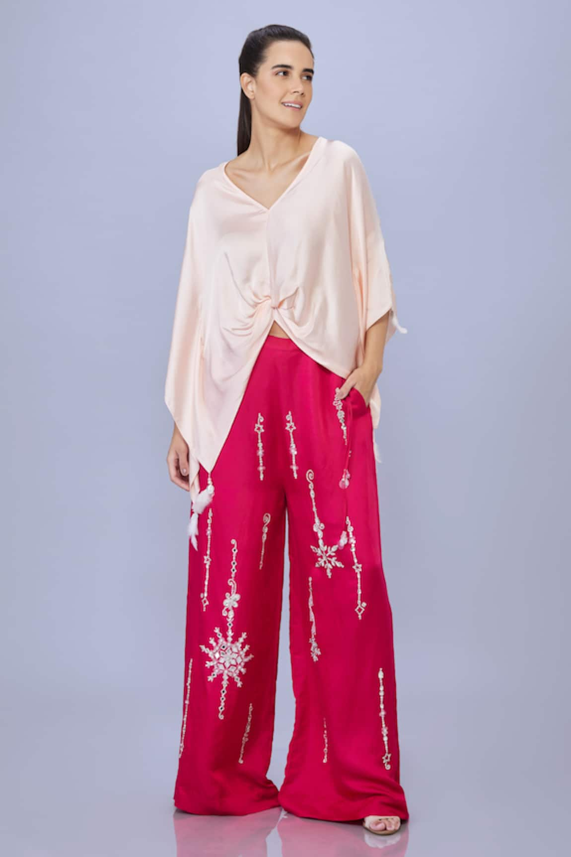 DILNAZ Pearl Feather Tassel Embellished Short Kaftan