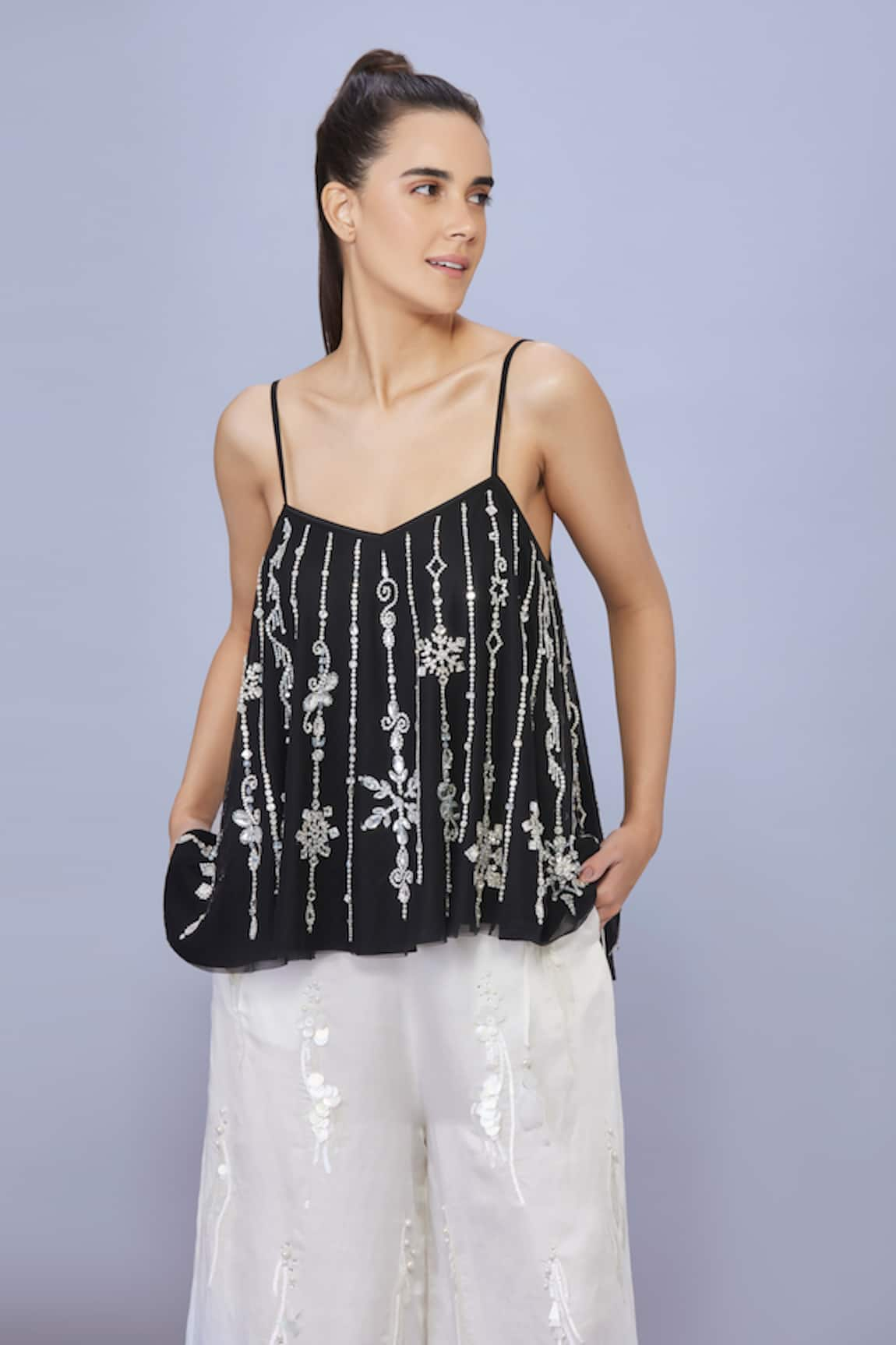 DILNAZ Crystal Embellished Snowflake Cami Top