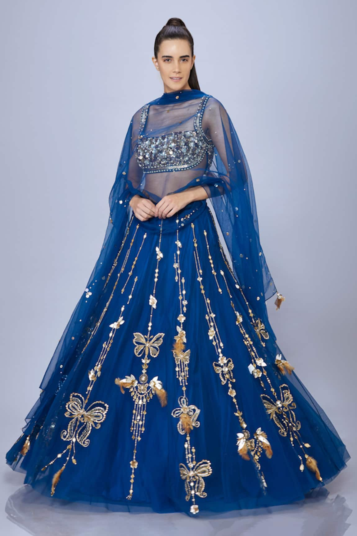 DILNAZ Butterfly 3-D Sequin Embellished Lehenga