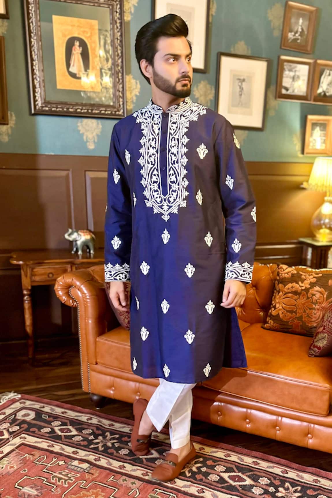 The House Of Diwans Floral Embroidered Kurta With Pant Pyjama