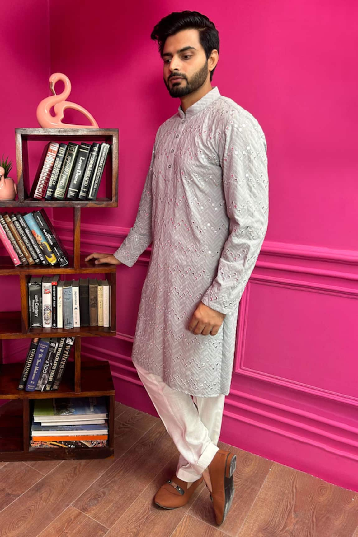 The House Of Diwans Chevron Embroidered Kurta With Pant Pyjama