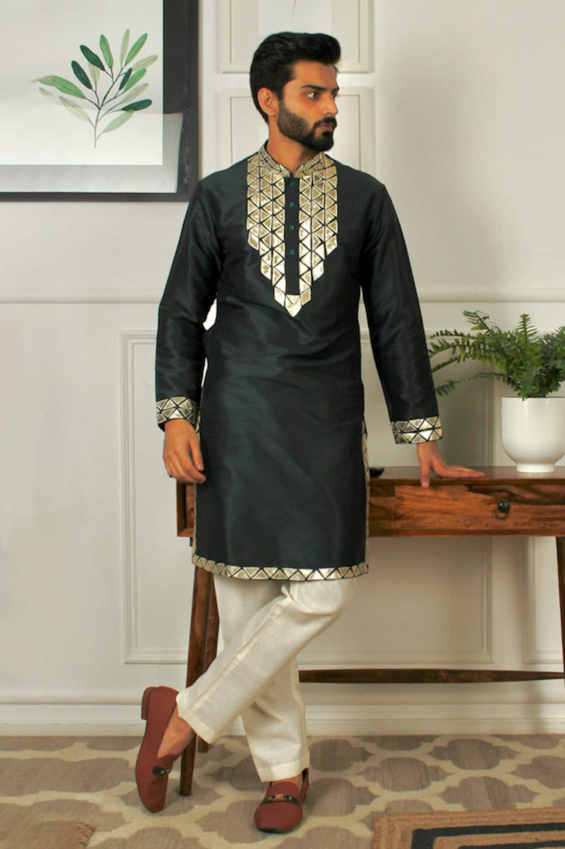 The House Of Diwans Leather Applique Kurta With Pant Pyjama