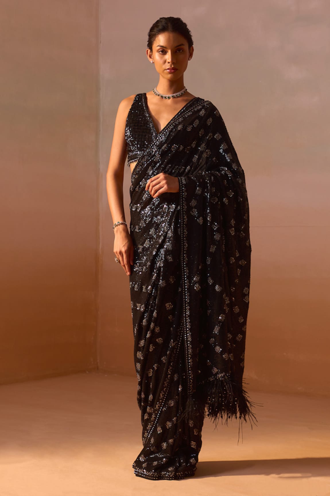 Nitika Gujral Geometric Embroidered Saree With Blouse