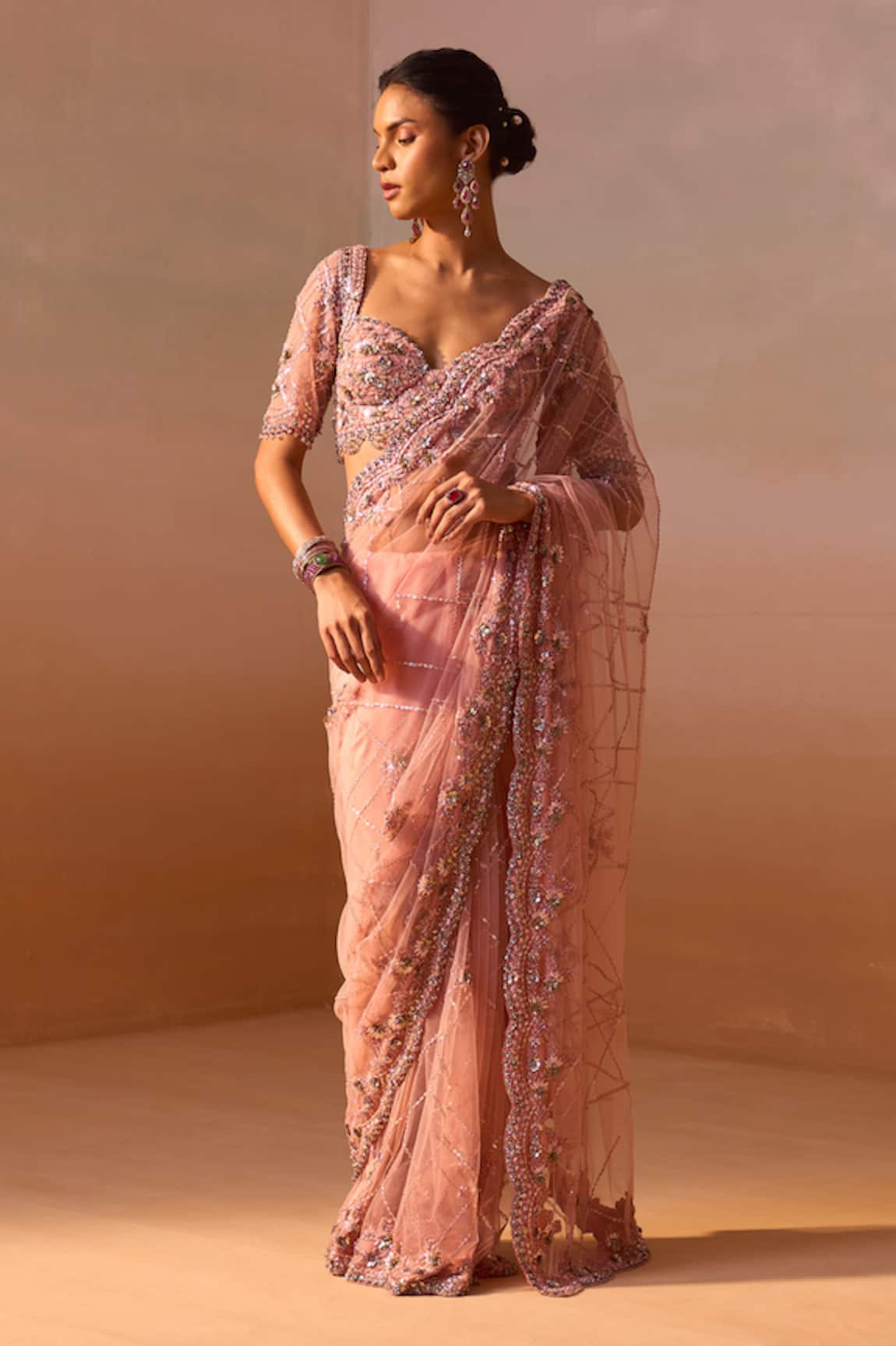 Nitika Gujral Metallic Embroidered Saree With Blouse