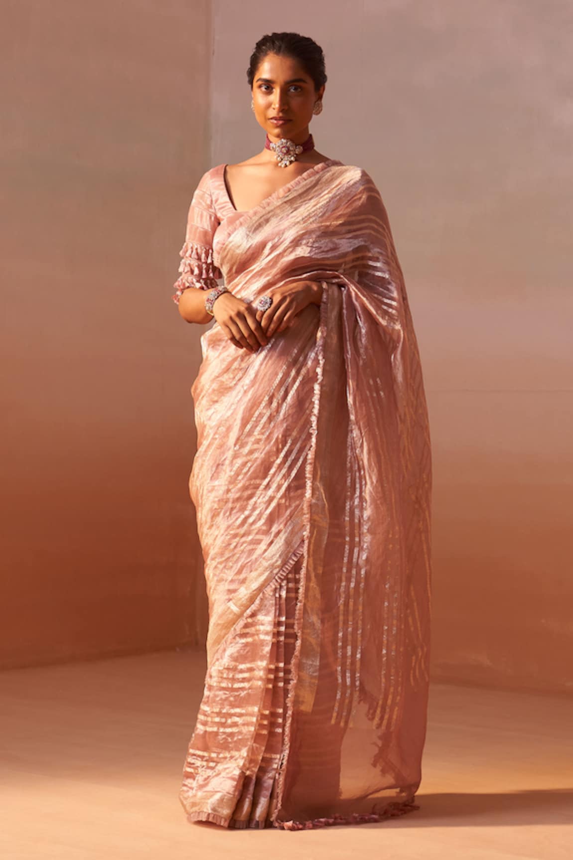 Nitika Gujral Organza Tissue Embroidered Saree Set