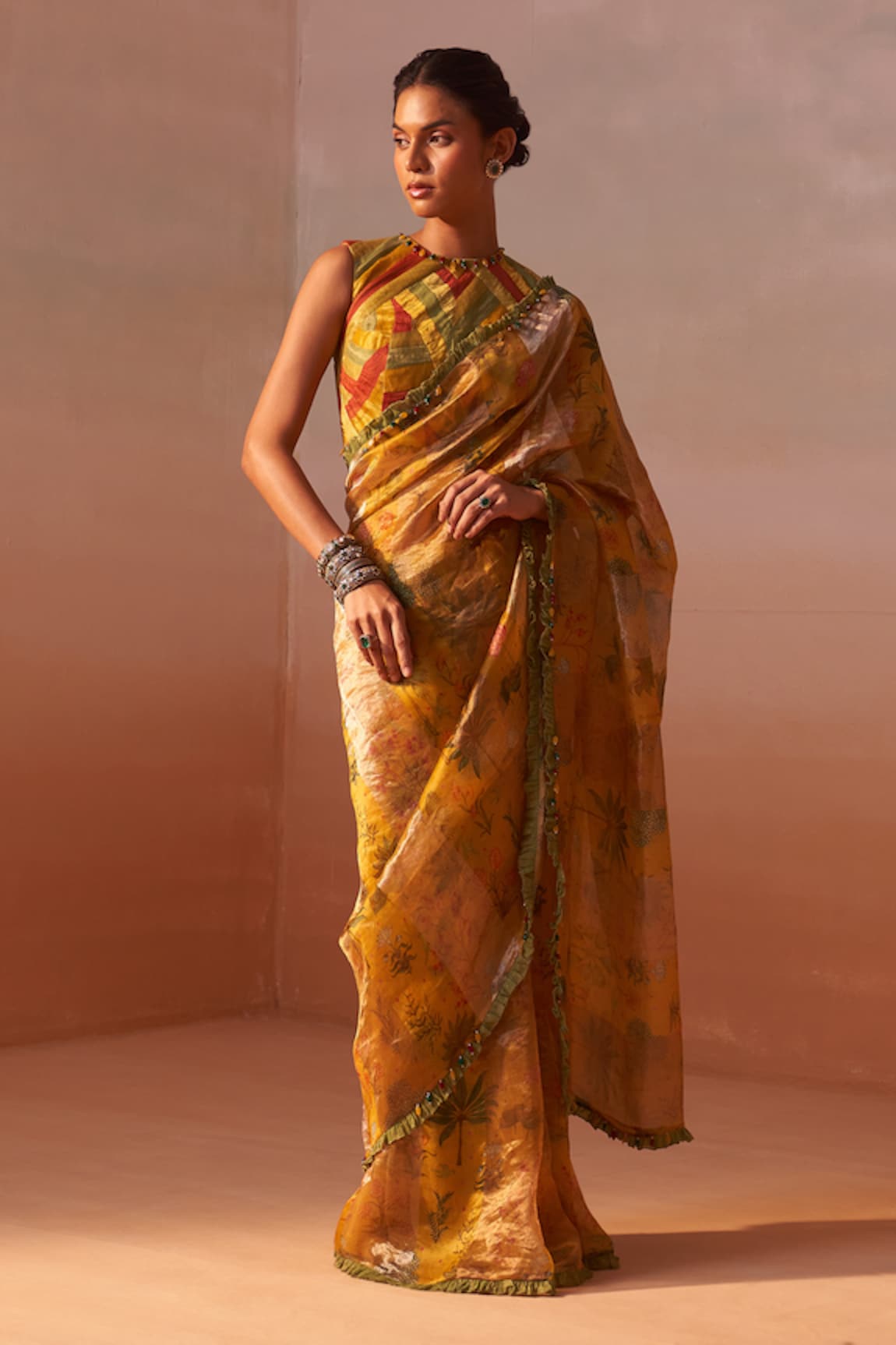 Nitika Gujral Organza Tissue Embroidered Saree Set