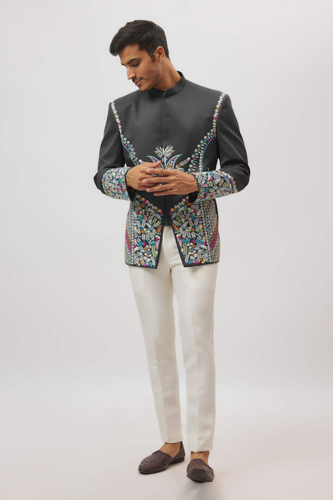 Nero by Shaifali and Satya Embroidered Velvet Jodhpuri With Trouser