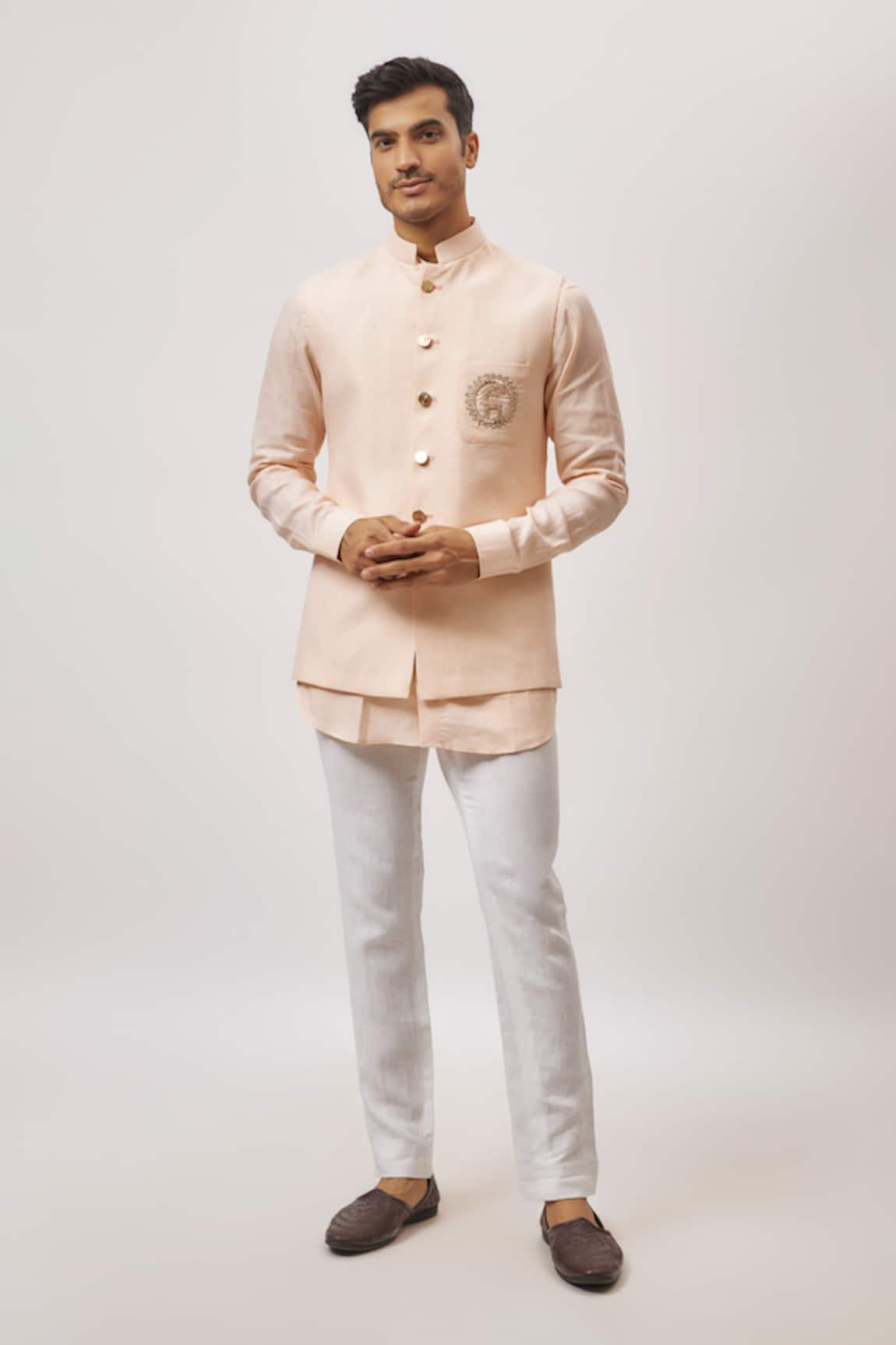 Nero by Shaifali and Satya Hand Embroidered Linen Nehru Jacket & Kurta Set