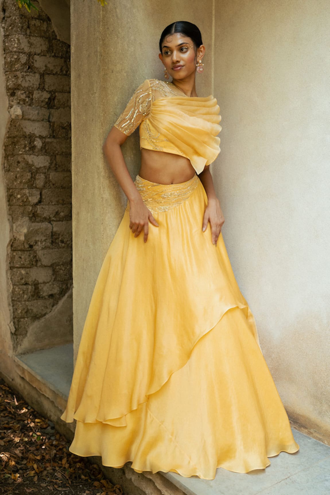 PIRI INDIA Rhapsody Layered Lehenga With Embellished Ruffle Blouse