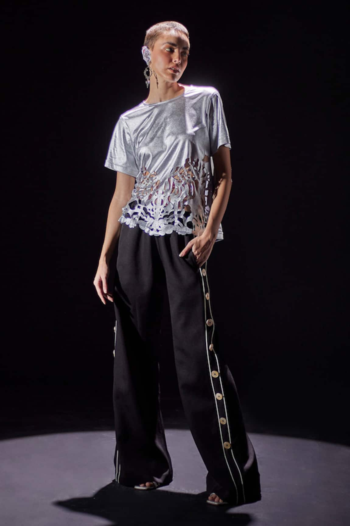 POOJA SHROFF Metallic Laser Cutwork Top