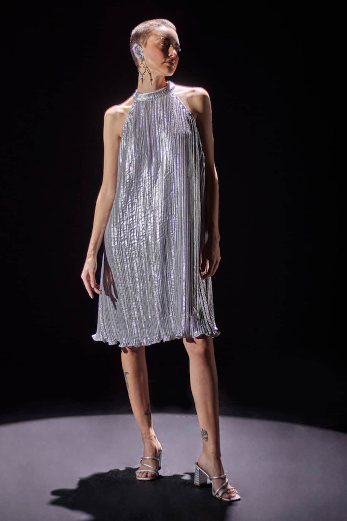 POOJA SHROFF Pleated Shimmer Dress