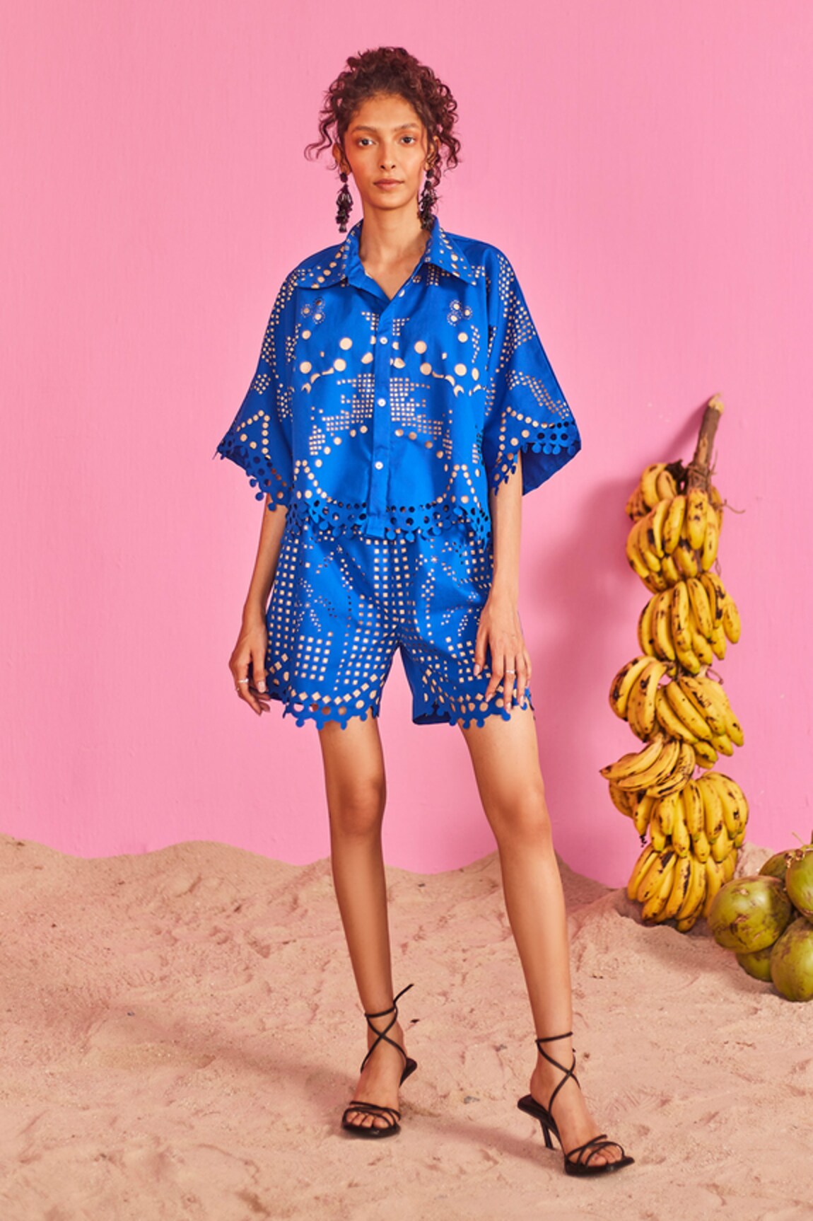 POOJA SHROFF Geometric Cutwork Shirt With Shorts