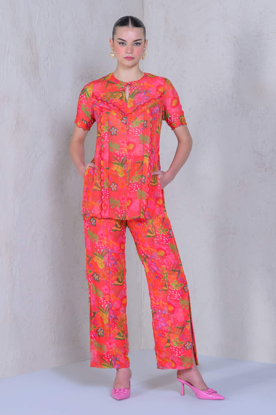 The Dramebaaz Co Orchids Floral Print Top With Pant