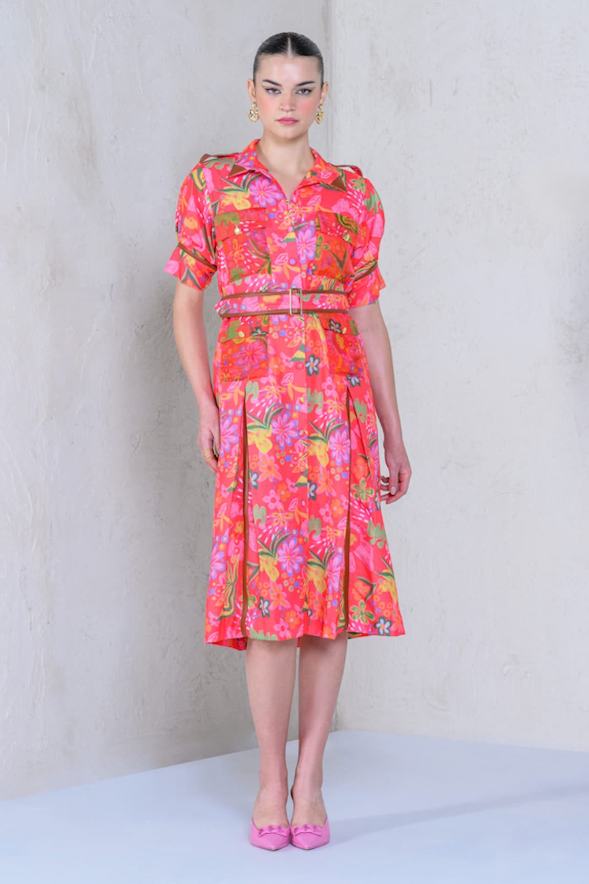 The Dramebaaz Co Prism Petal Floral Print Shirt Dress