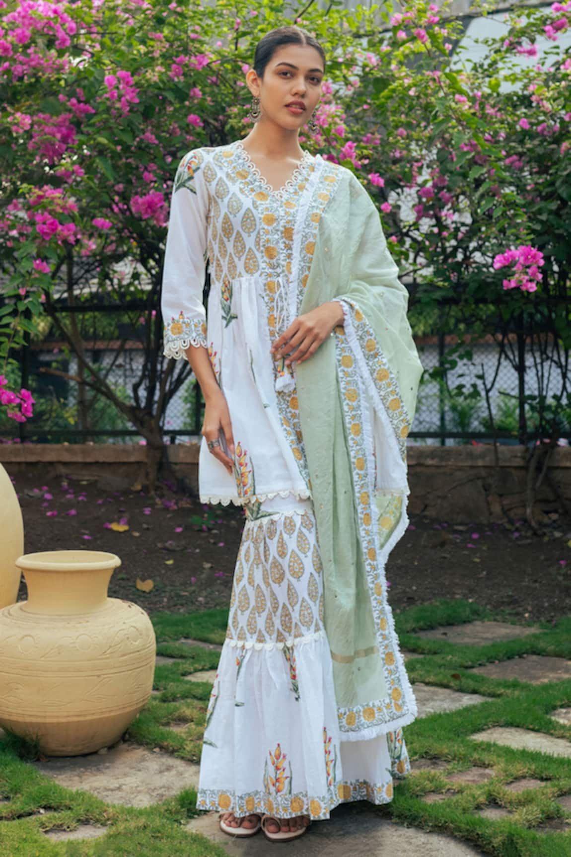 Maison Shefali Floral Boota Print Kurta Sharara Set