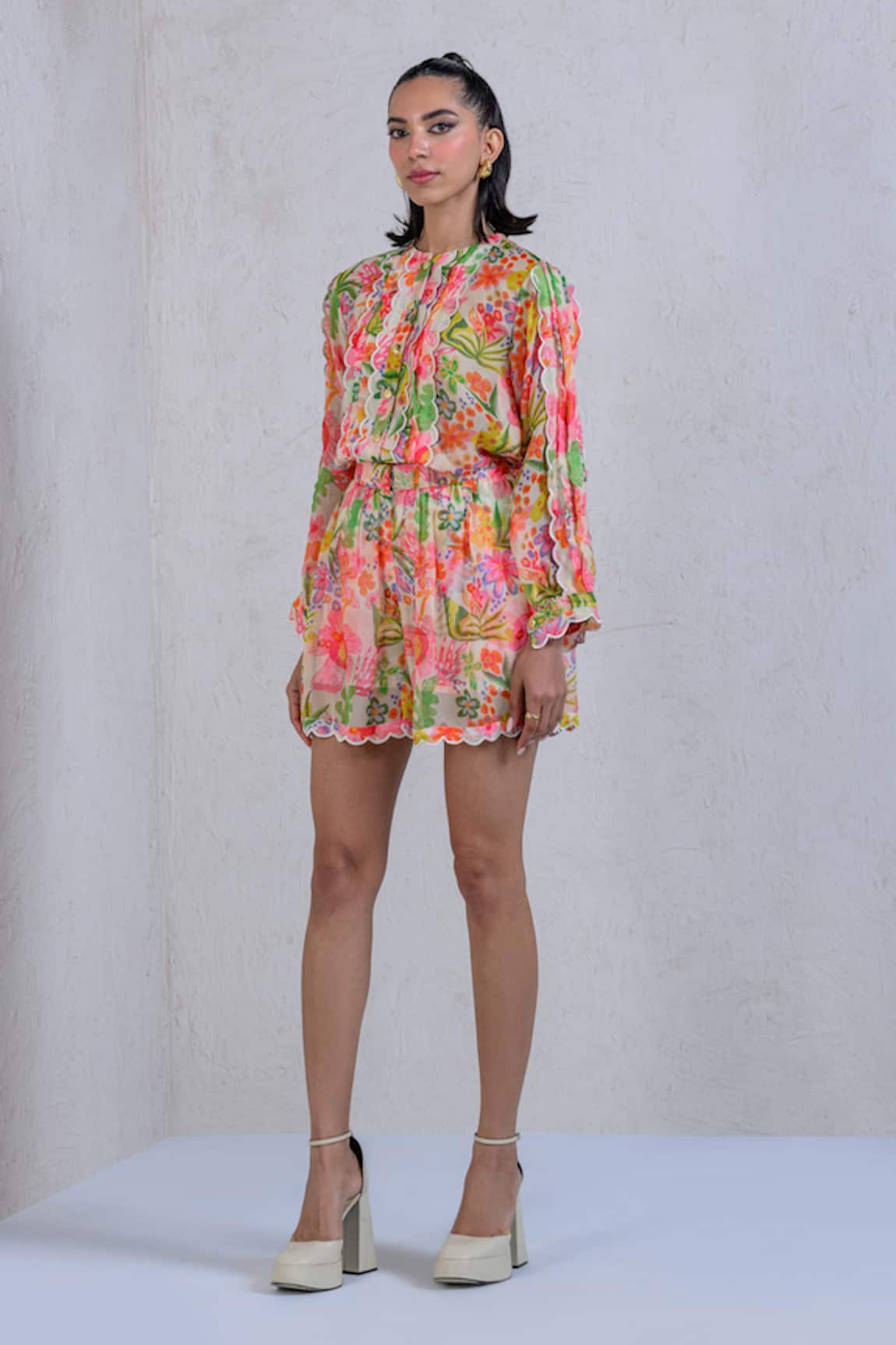 The Dramebaaz Co Whimsy Floral Print Shirt With Shorts