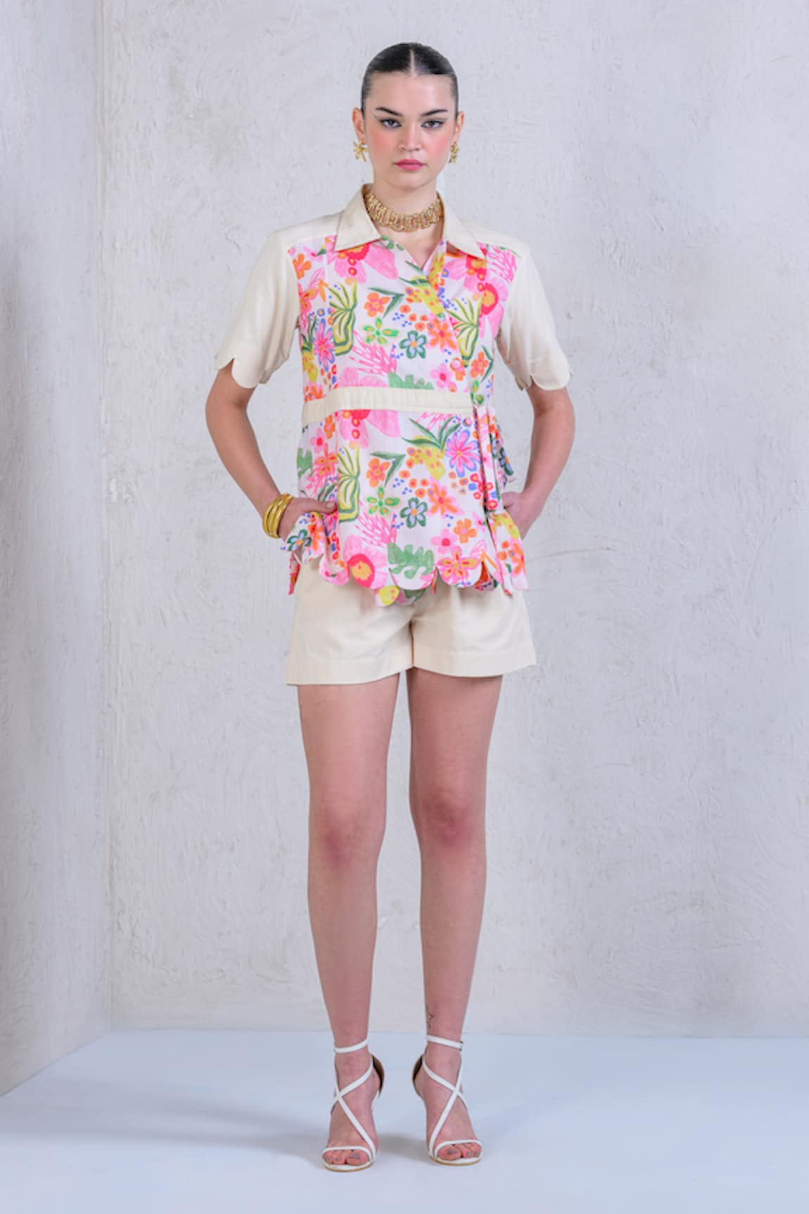 The Dramebaaz Co Garden Glam Printed Side-Tie Shirt With Shorts