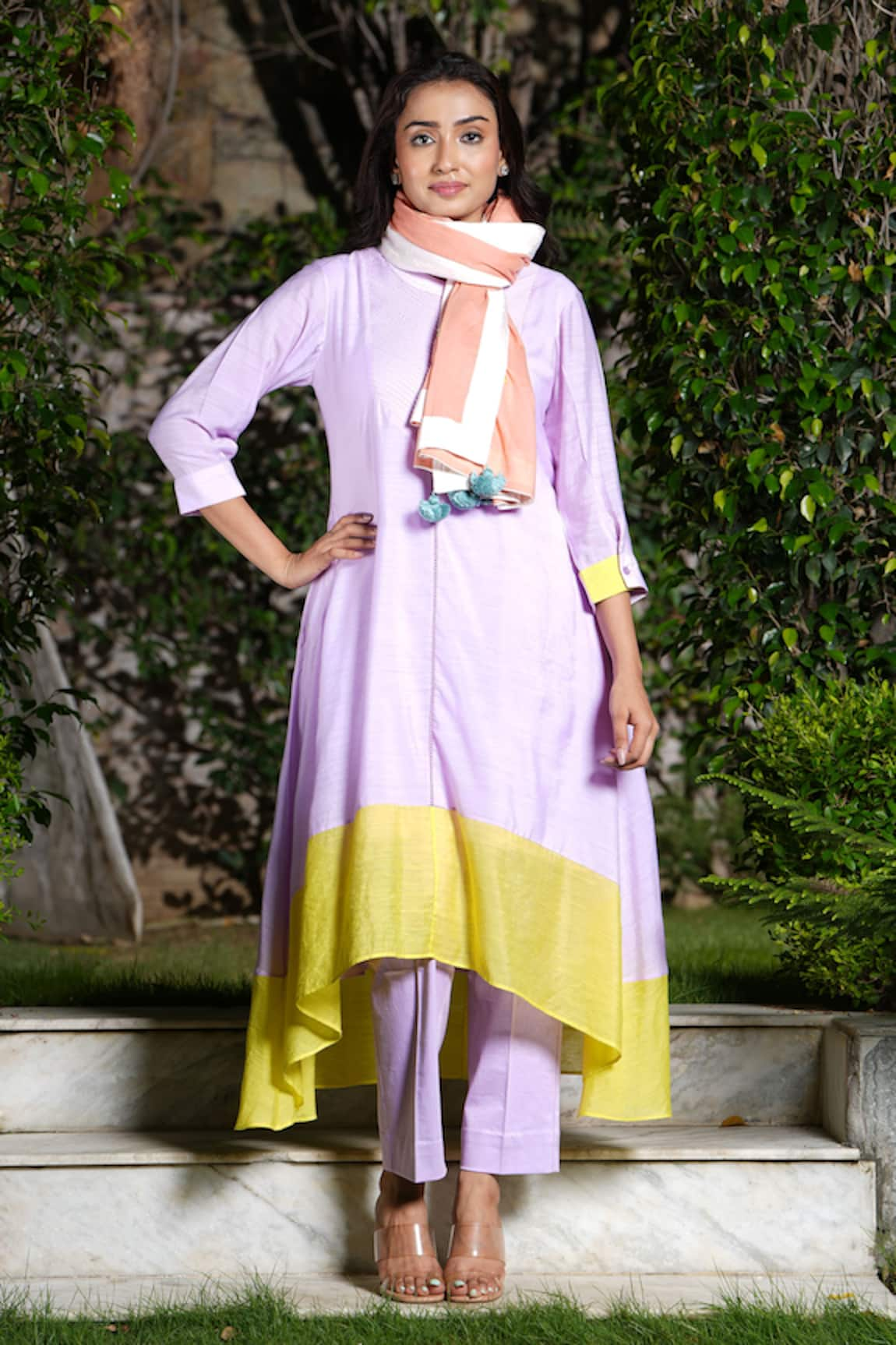 STUDIO TWELVE 11 Quilted Color Block Kurta & Pant Set