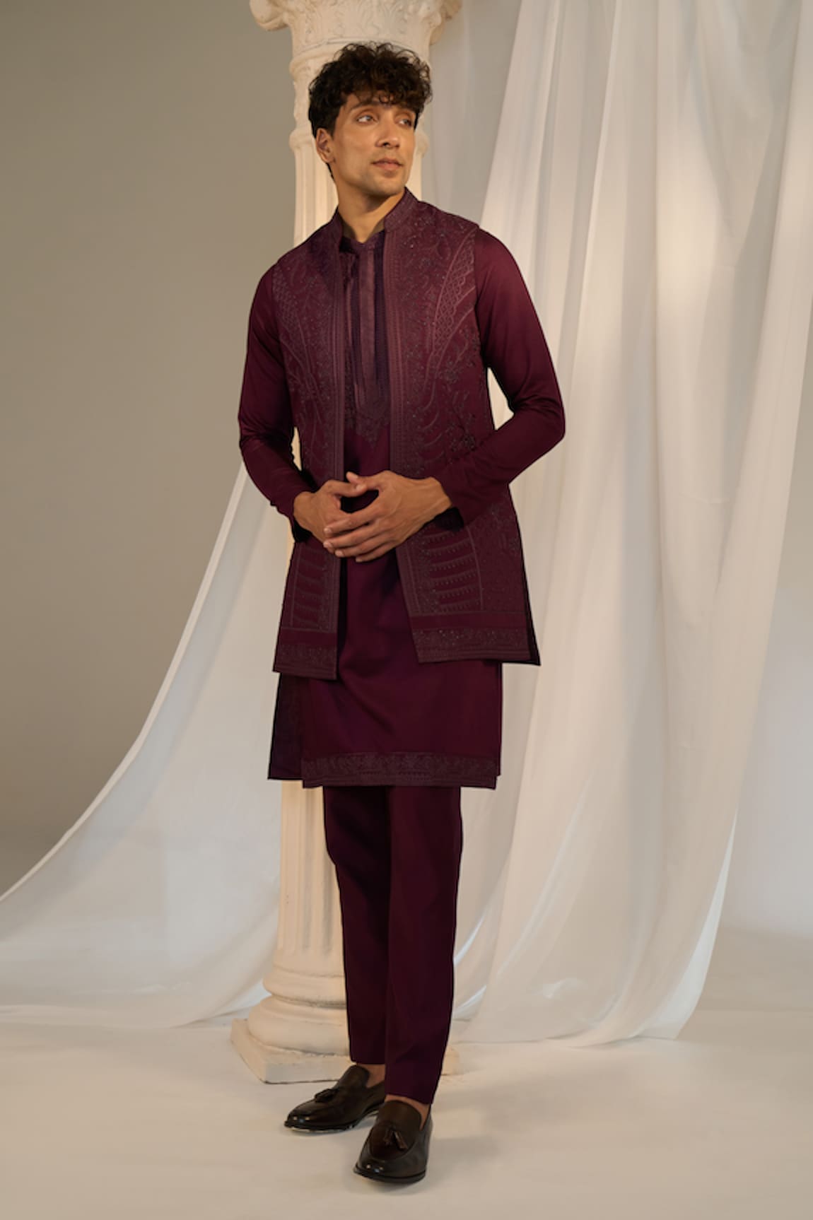 Soniya G x AZA Thread Embroidered Nehru Jacket & Kurta Set