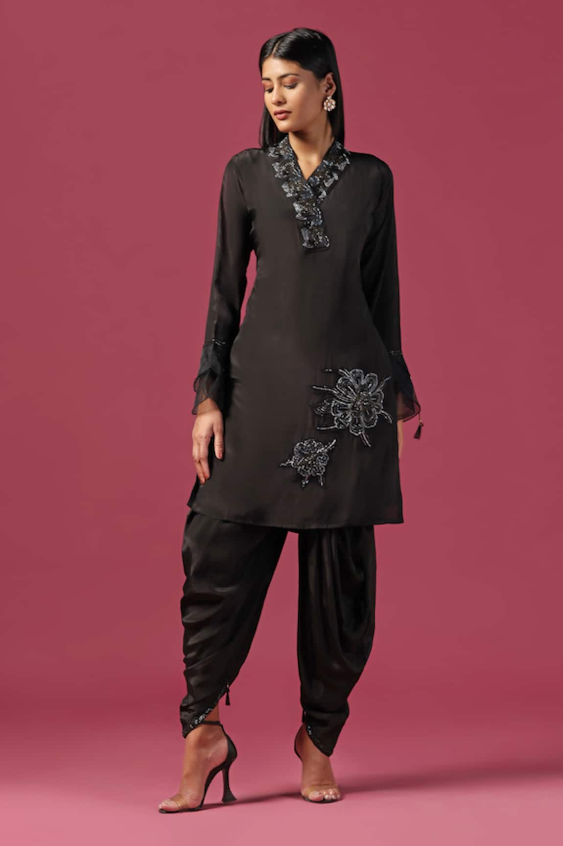 Two Sisters By Gyans Floral Placement Embroidered Kurta & Dhoti Pant Set