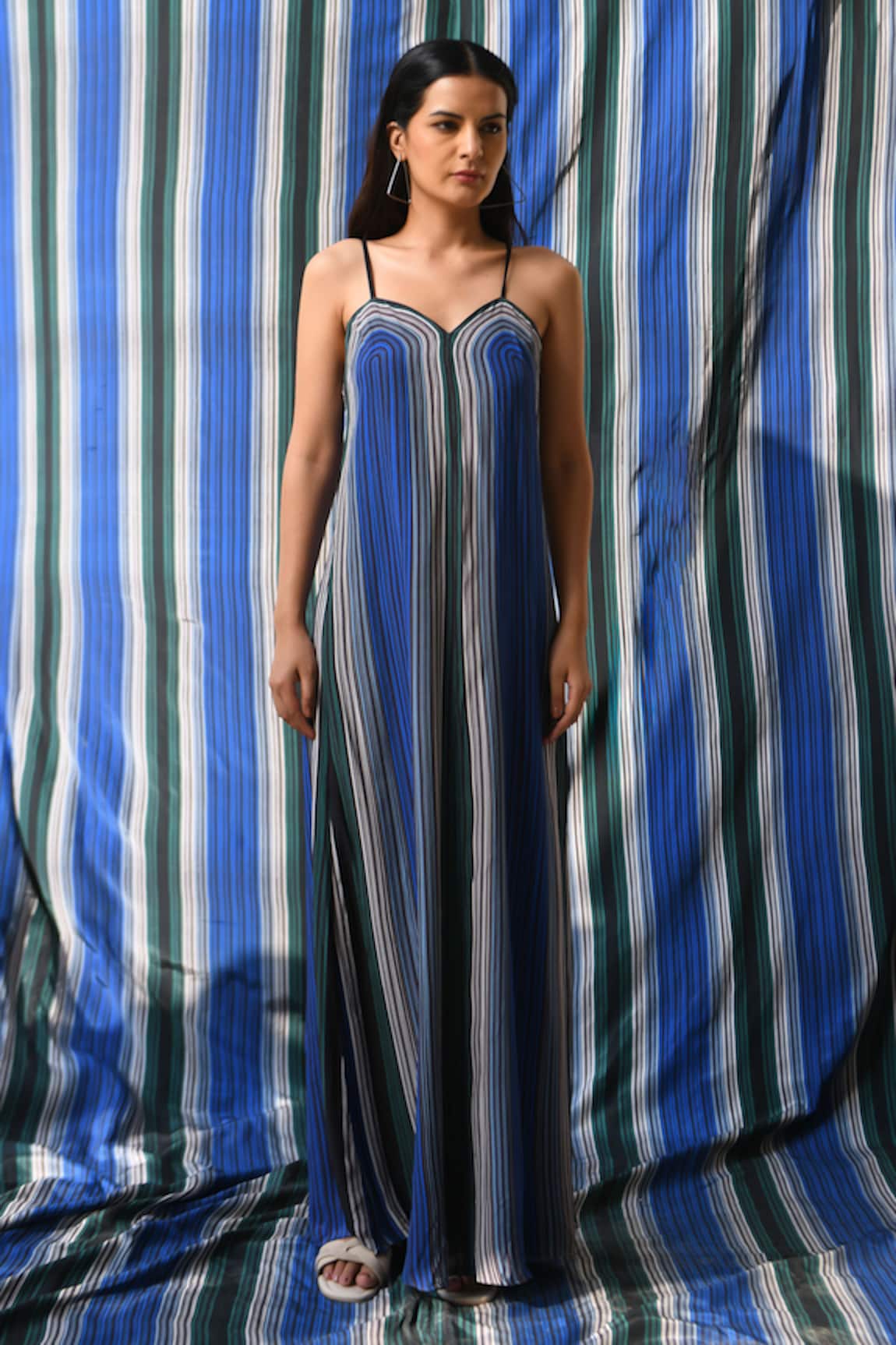 East14 Brera Cupro Crepe Stripe Print Maxi Dress