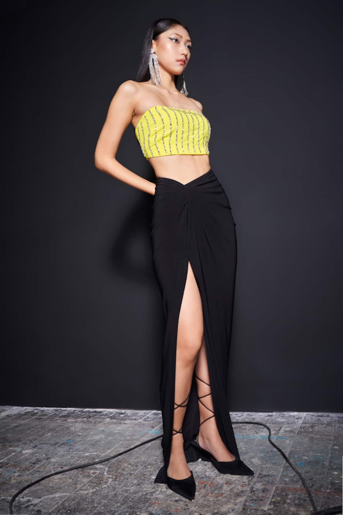 Tisharth by Shivani Embroidered Bustier With Draped Skirt