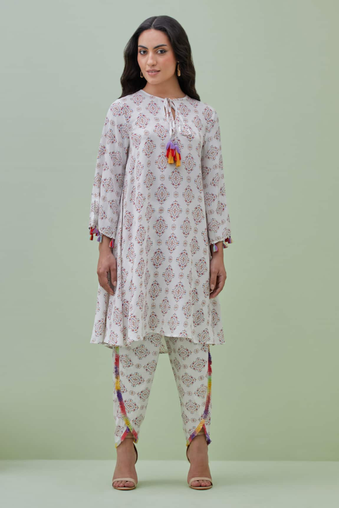 Grass & Sunshine Bohemian Geometric Print Kurta & Dhoti Pant Set