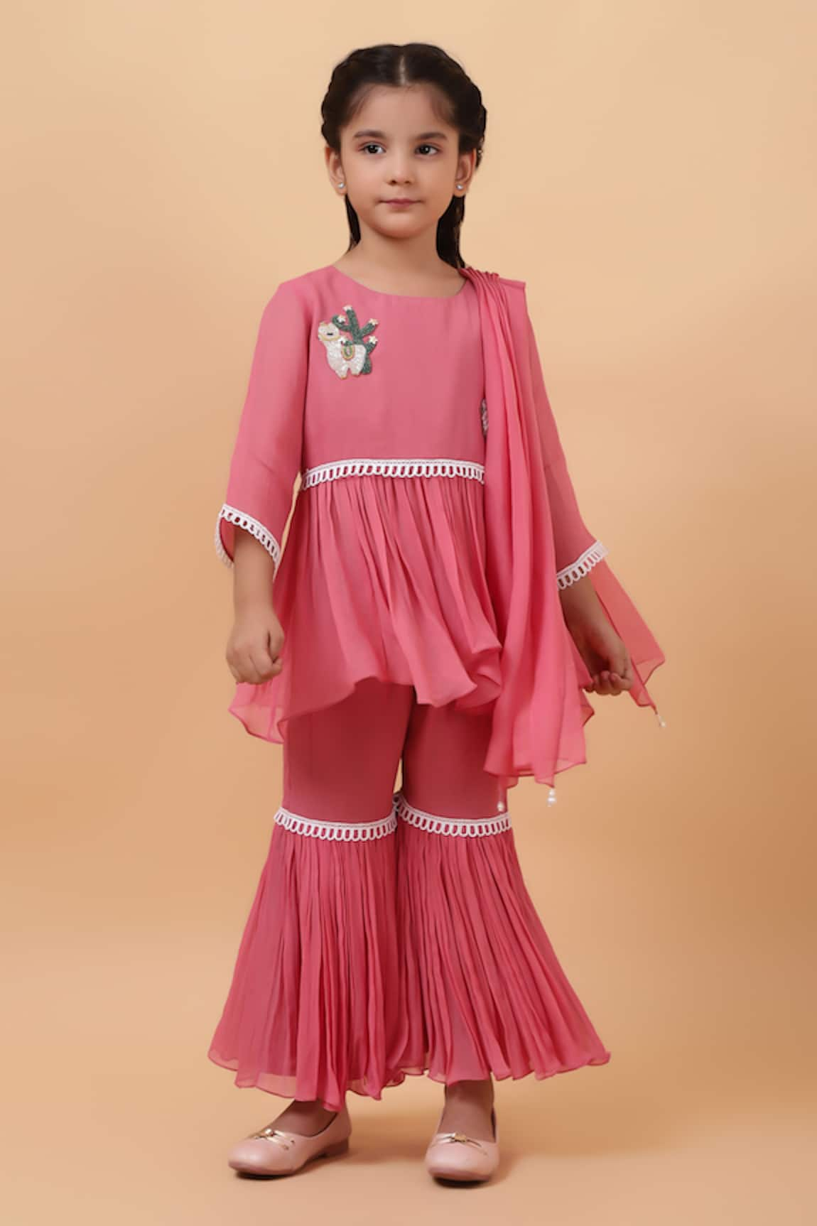 House of Tushaom Lama Embroidered Peplum Kurta Sharara Set