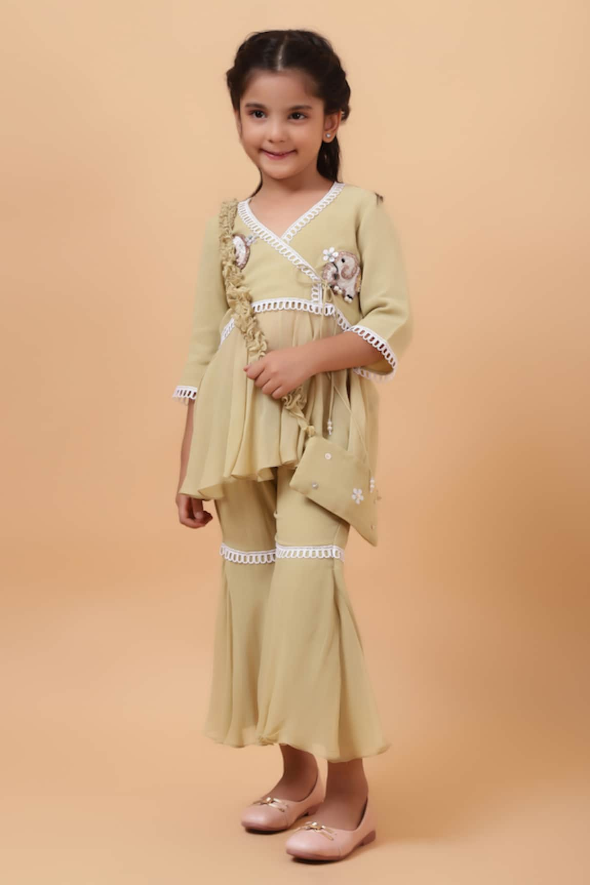 House of Tushaom Elephant Embroidered Peplum Kurta With Sharara