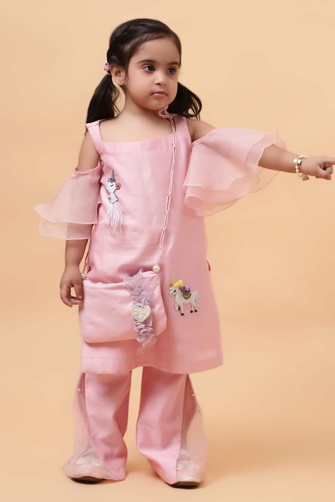 House of Tushaom Unicorn Embroidered Kurta With Bell Bottom Pant