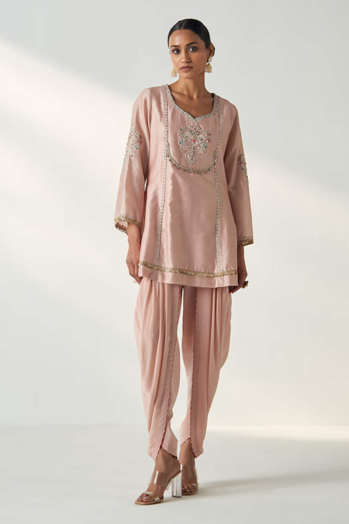 Studio Bagechaa Pihu Damask Embroidered Short Kurta With Tulip Pant