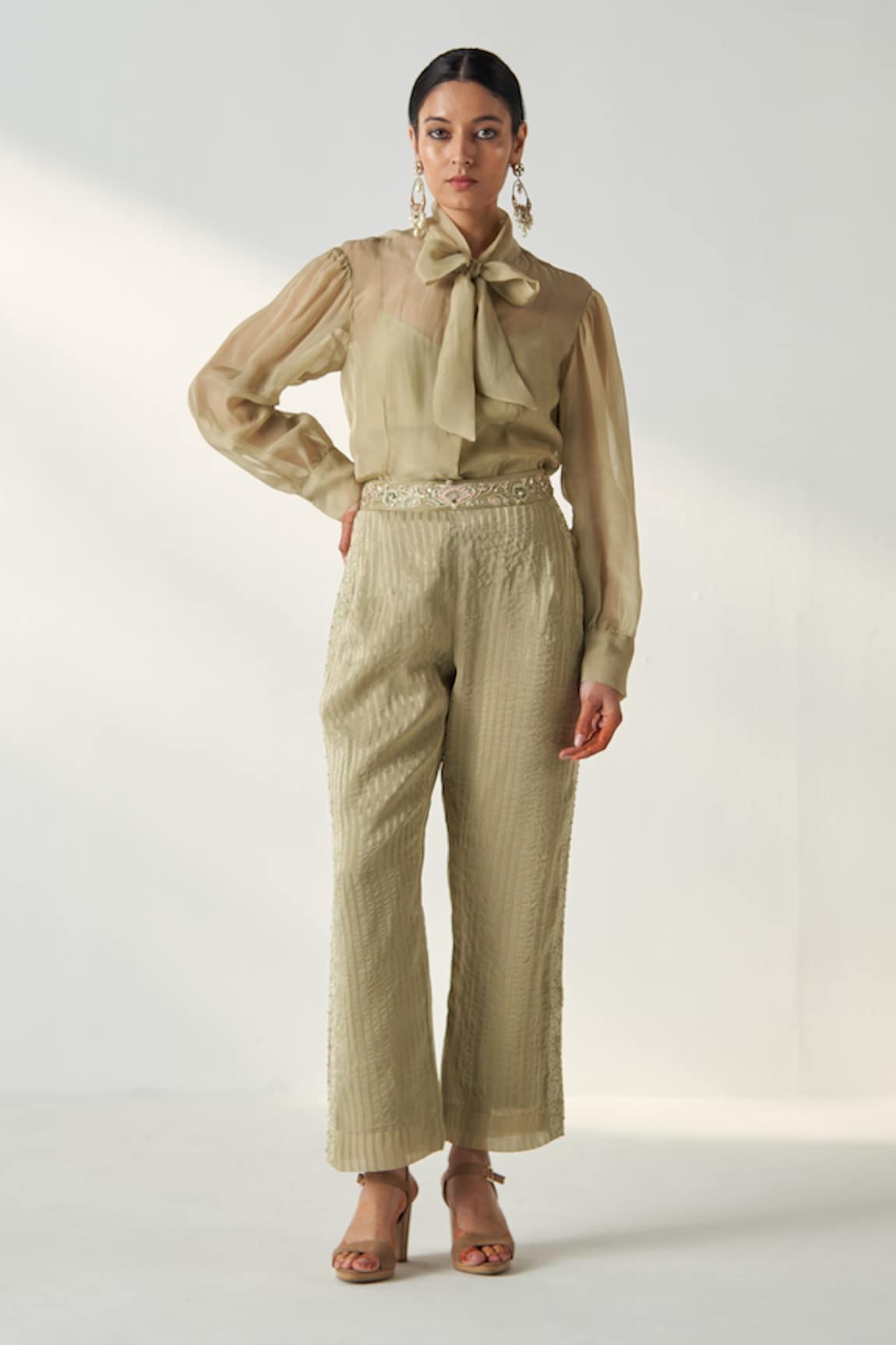 Studio Bagechaa Padma Bow Tie Up Collar Shirt Pant Set