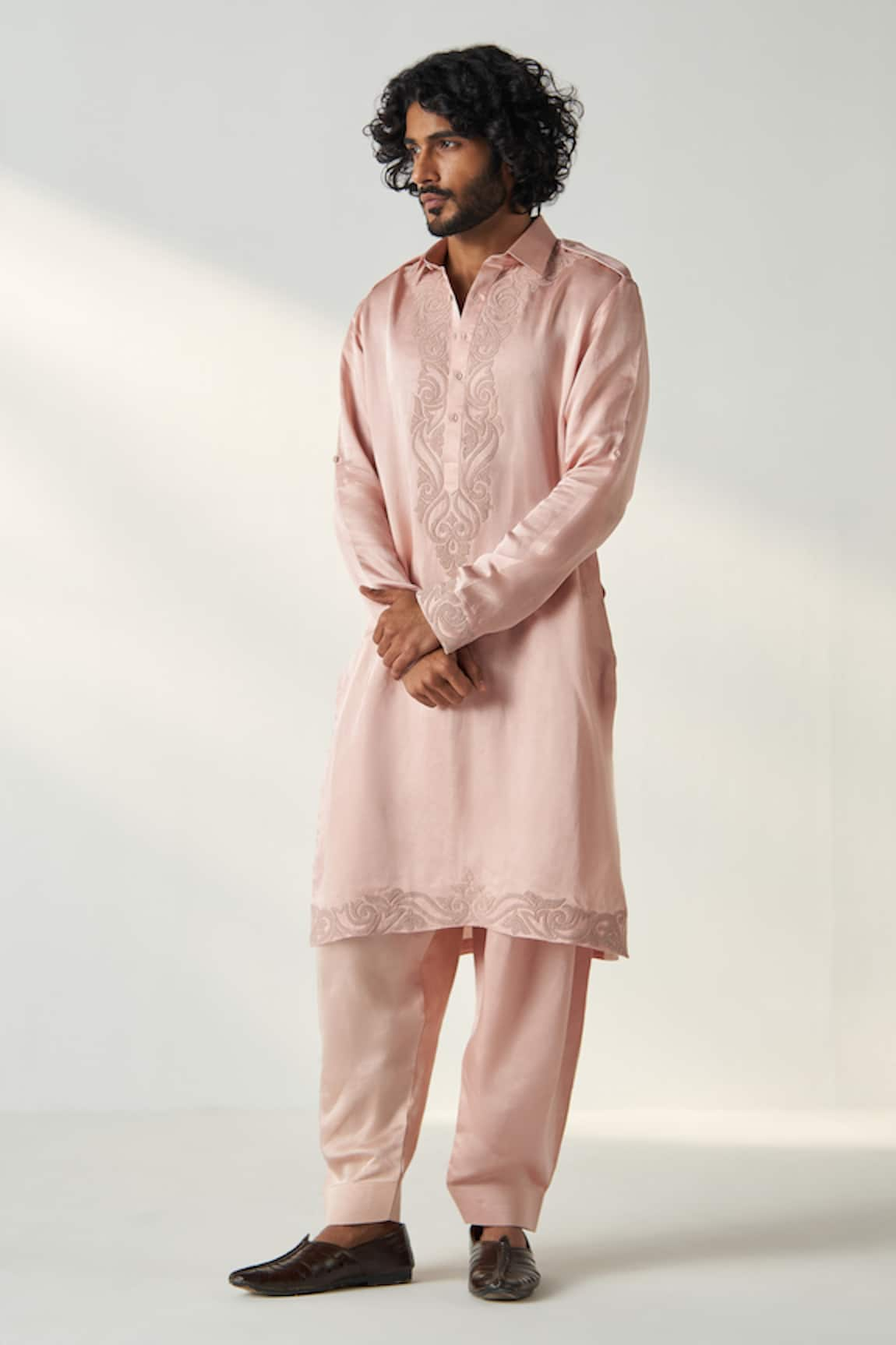 Studio Bagechaa Parag Dori Embroidered Neck Pathani Kurta With Salwar