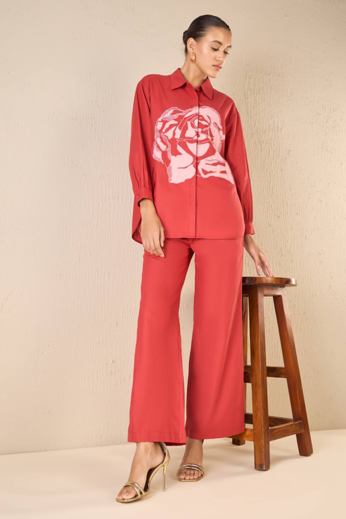 Shivani Bhargava Rose Dream Applique Shirt With Flared Pant 
