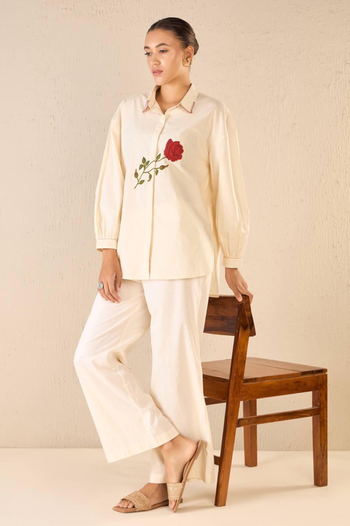 Shivani Bhargava Rose Embroidered Shirt With Flared Pant